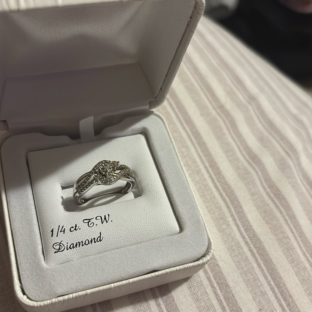 1/4 caret diamond ring sterling silver 3 stone ring